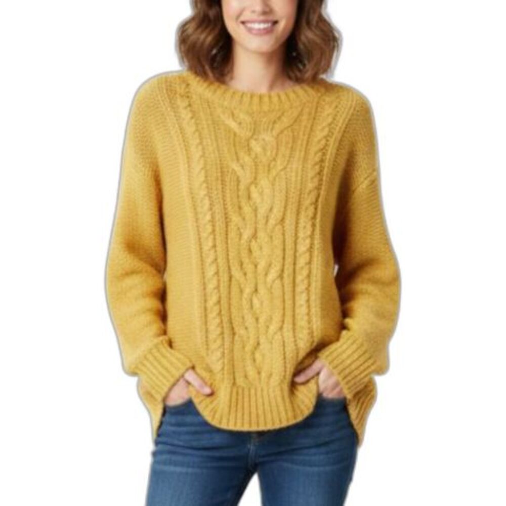 Wooden Ships Womens Yellow Mohair Blend Cable Chunky Knit Crewneck Sweater Sz XS